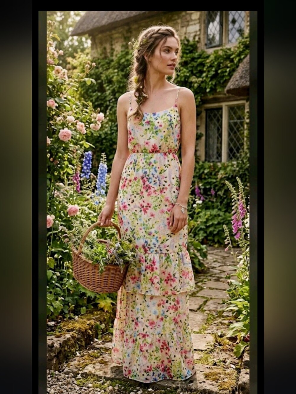 Old Navy Satin Brown Floral Tiered Prairie Dress XL Cottagecore #585